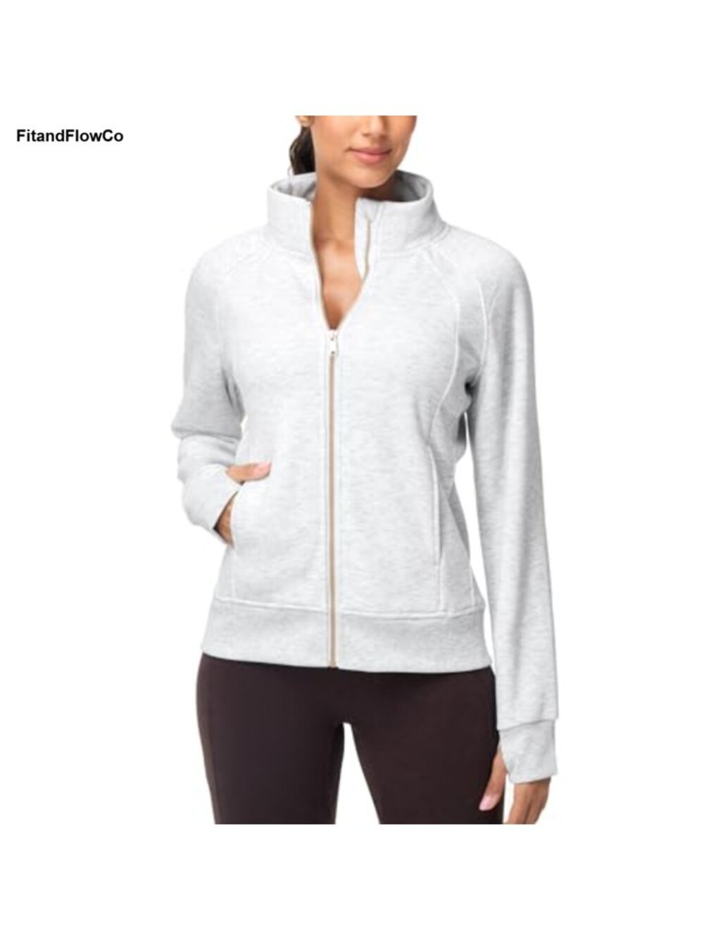Women's Fleece Full Zip Sweatshirt Stand Collar Thumbholes Pockets